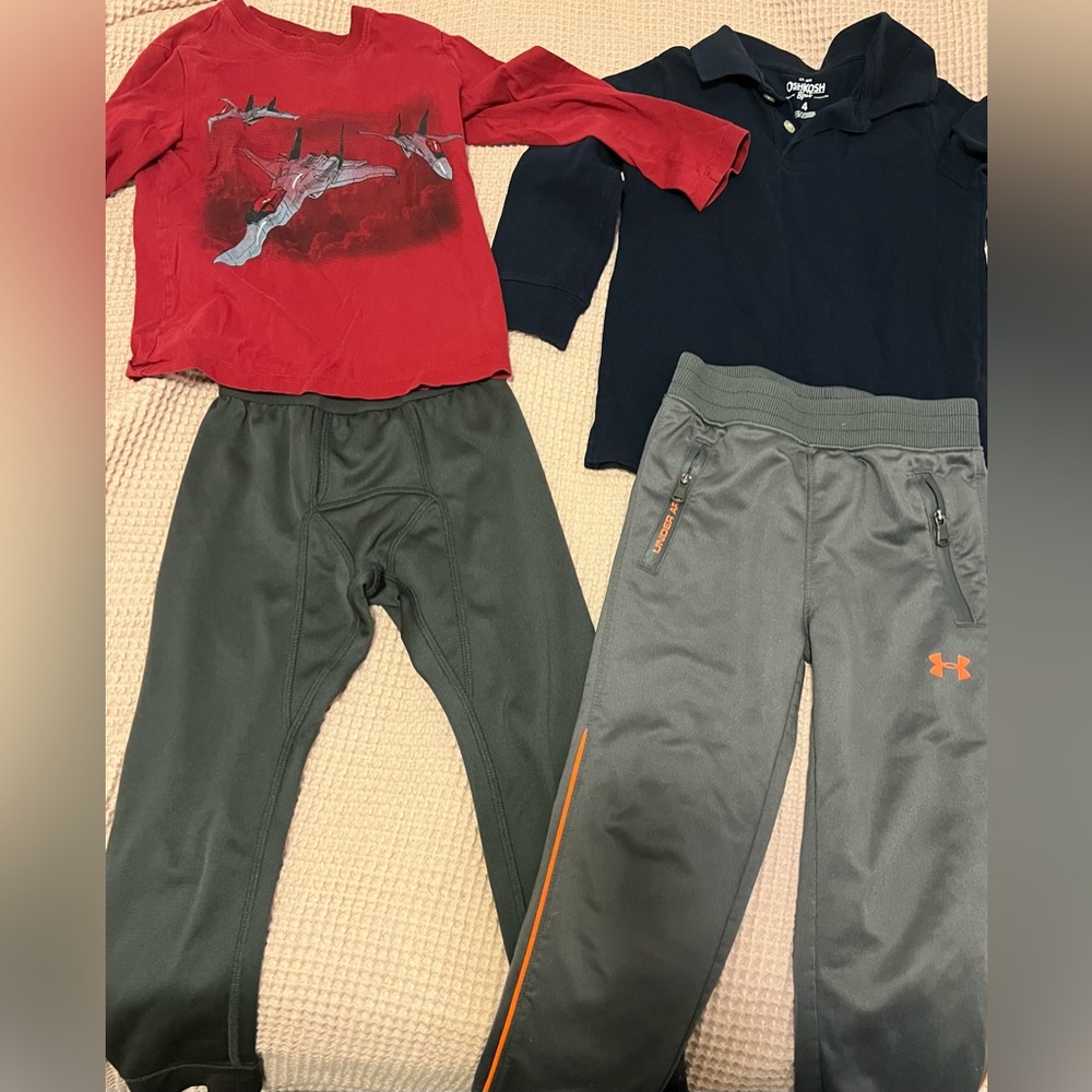 Lot of Size 4 Boys Clothes, Oshkosh Shirts and Under Armour And Lands End Pants